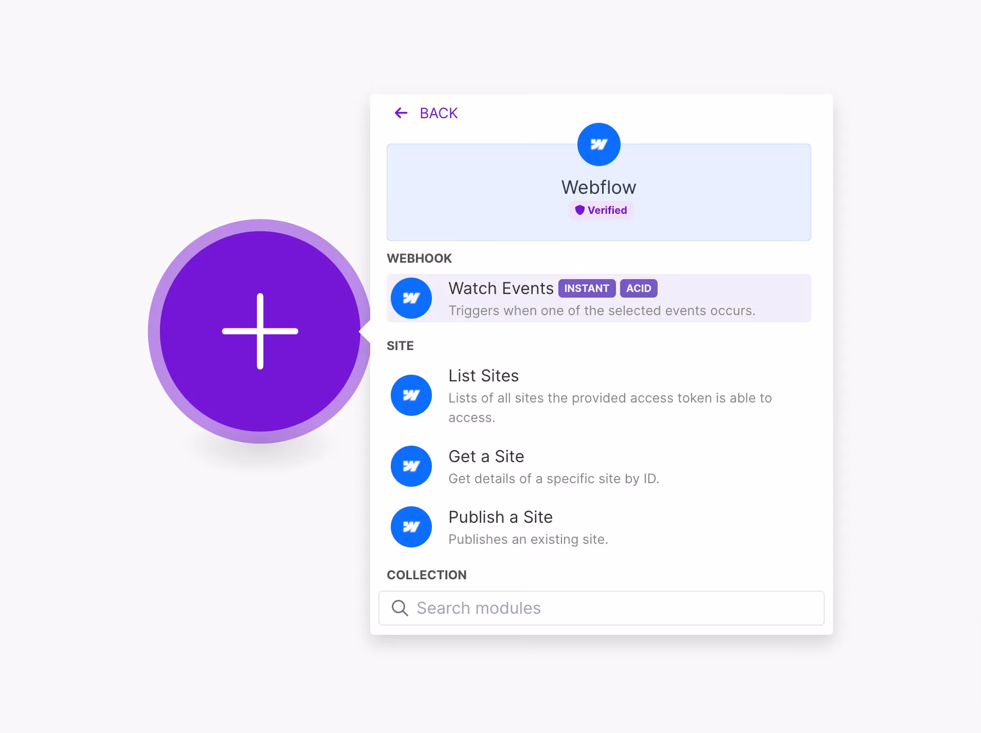 Webflow-modul i Make