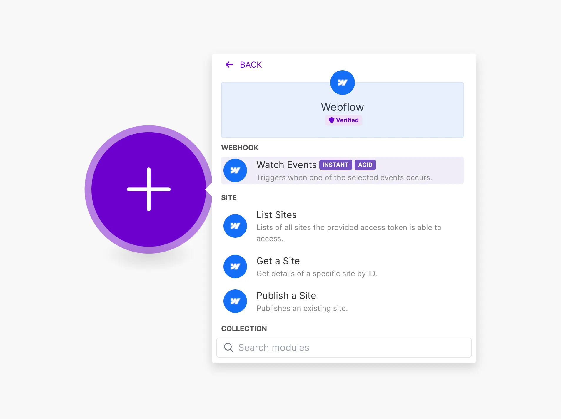 Webflow-modul i Make