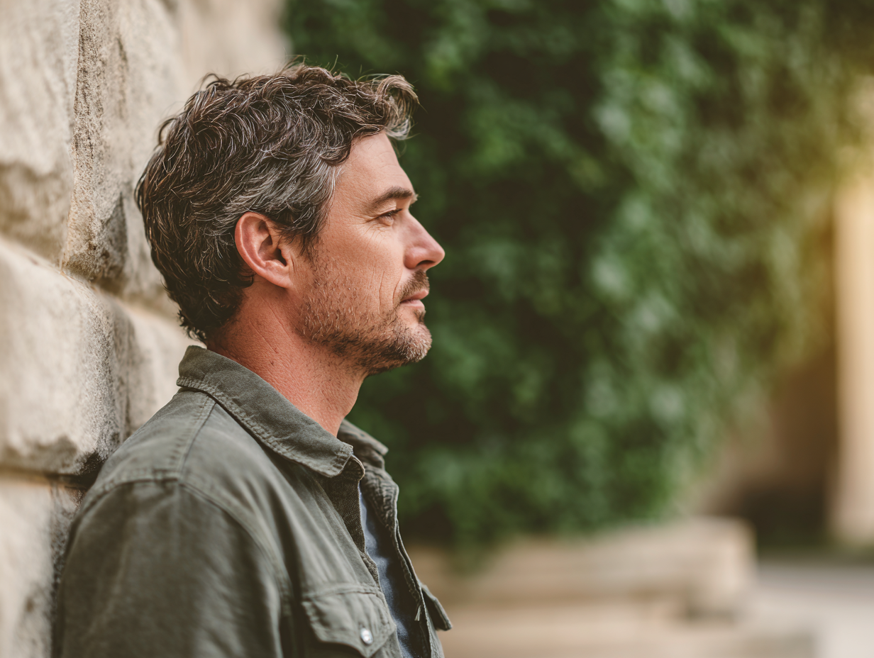 Portrait of mature man looking ahead outdoors, representing inflammation reduction and immune balance with KPV peptides