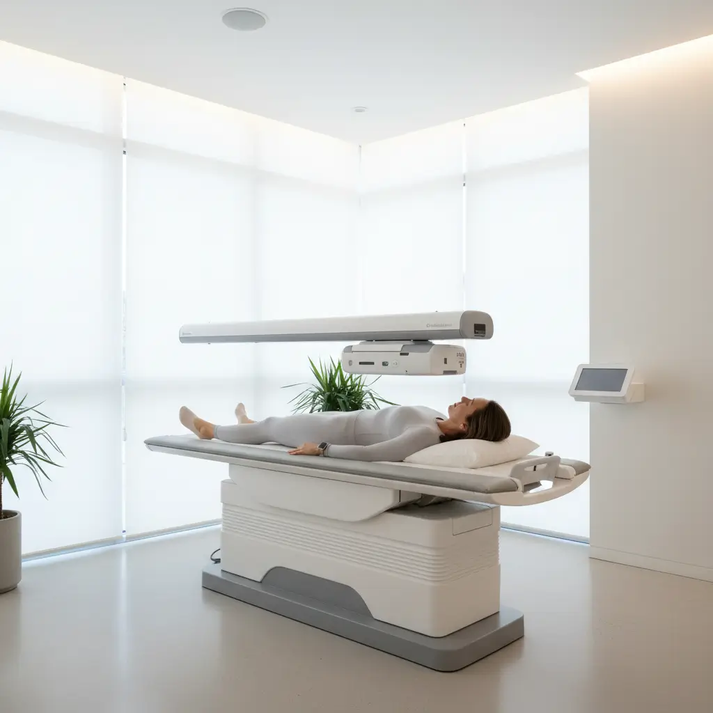 Patient lying on a DEXA scanner