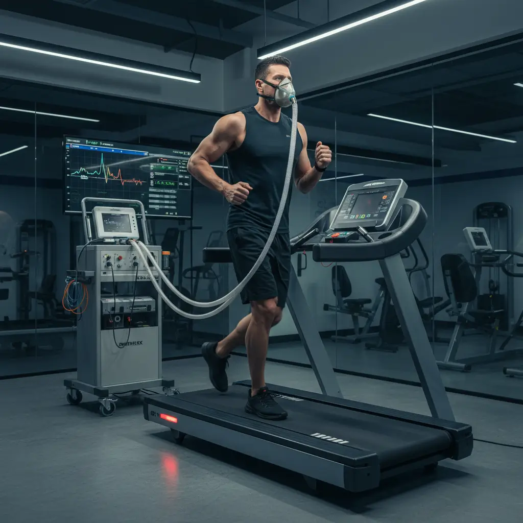 Athlete running on a treadmill during VO2 max testing