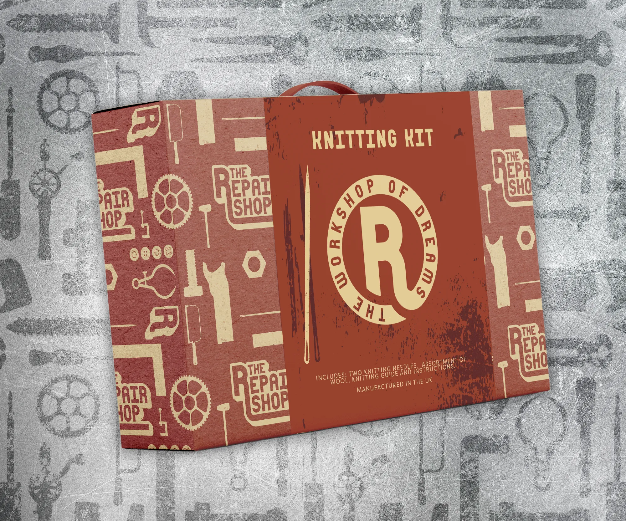 The Repair Shop knitting kit mockup 