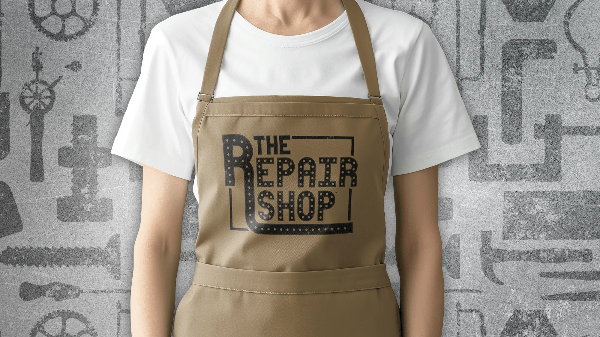 The Repair Shop Logo on apron mockup