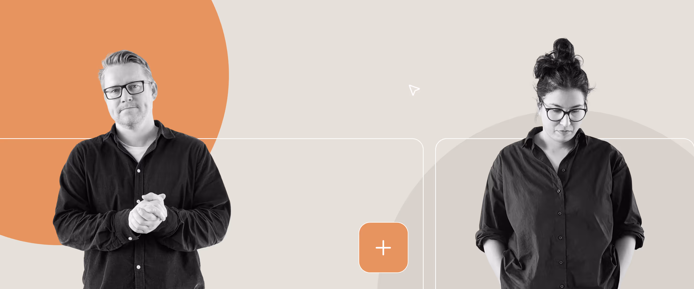 Two professionals in a modern, minimalistic design symbolizing user experience and decision-making when choosing the best online survey tool for your Organisation