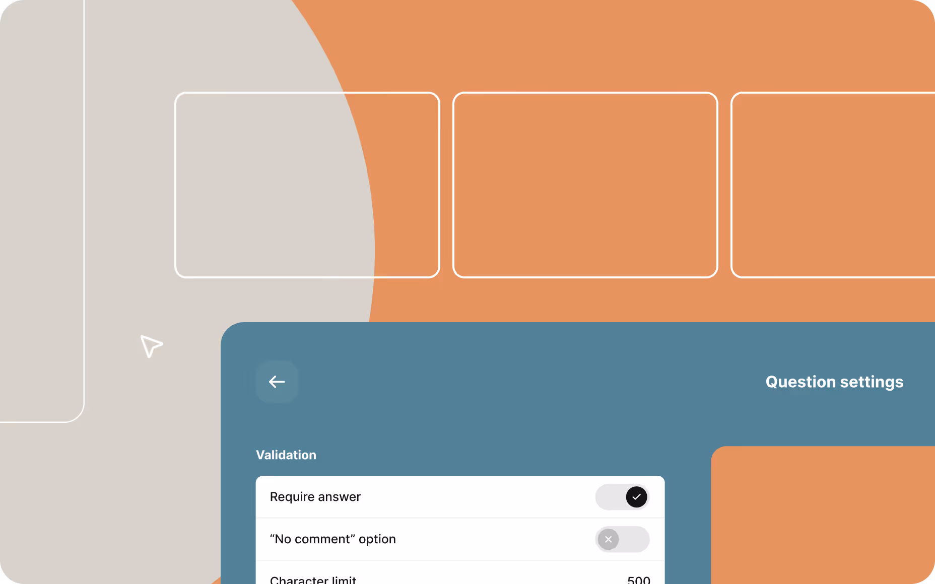 Abstract visual supporting the process of choosing the right survey tool based on strategy, requirements, reporting, and data quality