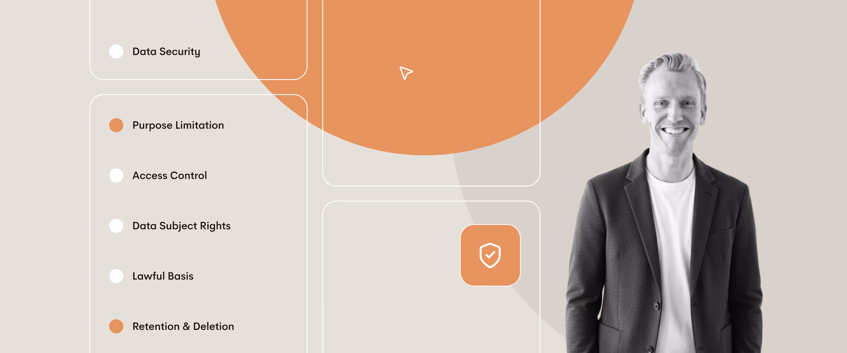 Man beside GDPR concepts emphasizing regulatory safeguards and respondent data protection in survey environments.