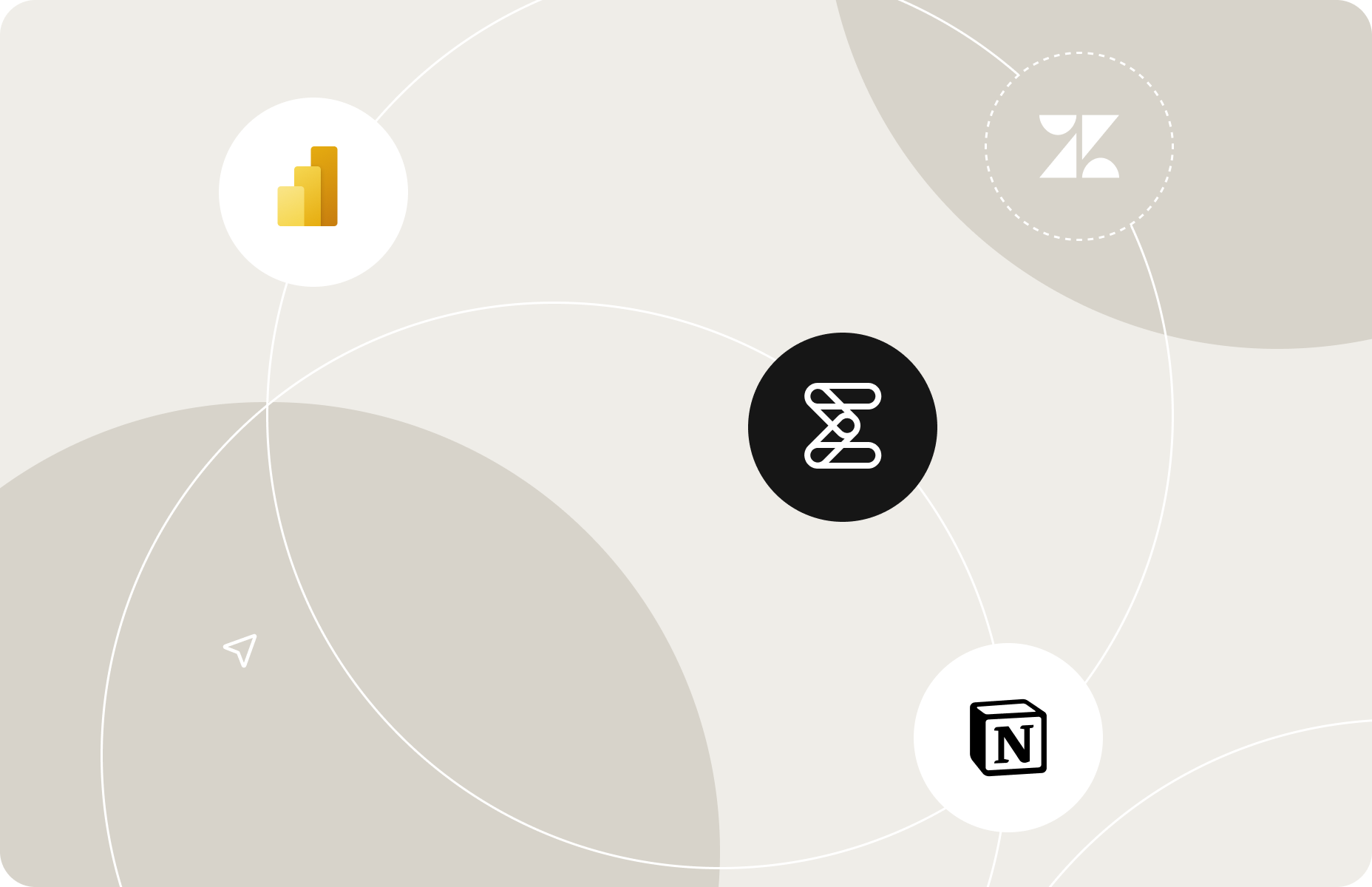 Abstract graphic showing integrations with external services, represented by connected tool icons.