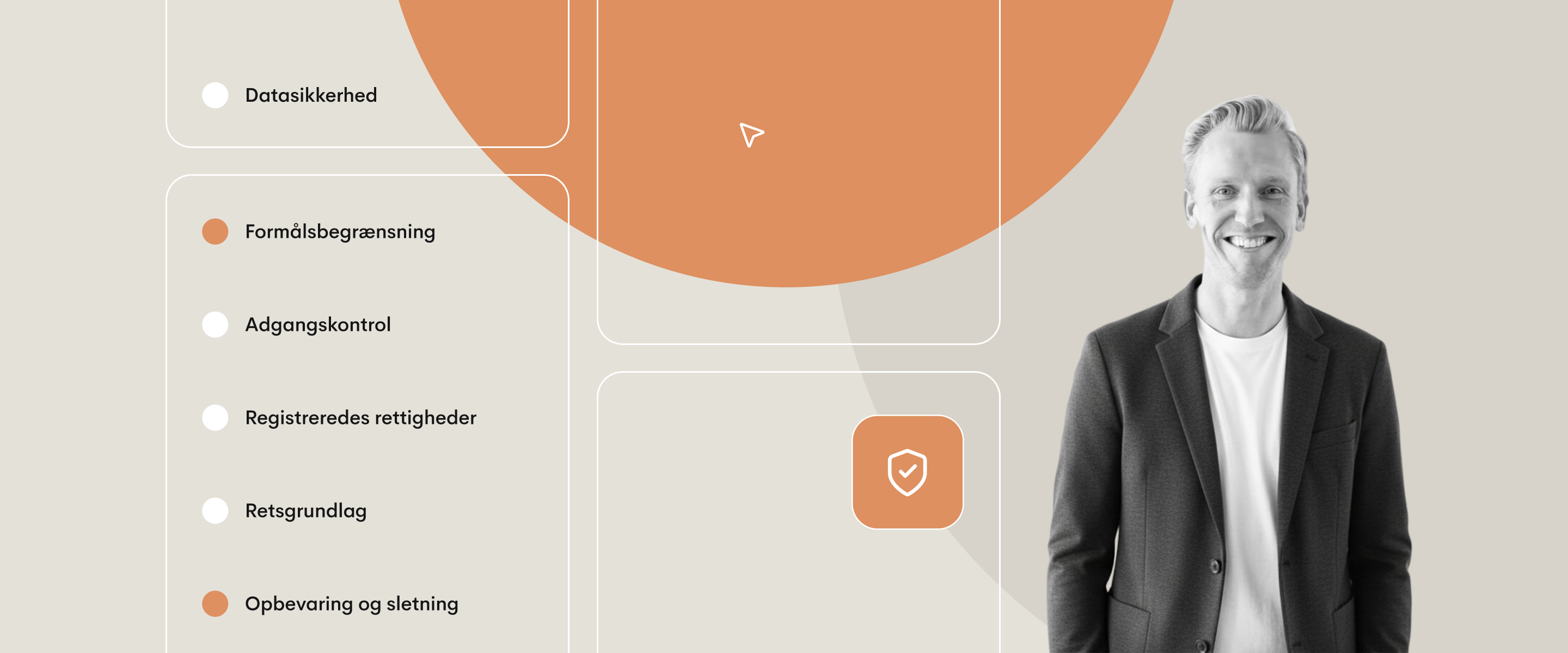 Mand ved siden af GDPR-koncepter med vægt på lovgivningsmæssige sikkerhedsforanstaltninger og respondentdatabeskyttelse i survey værktøjer.