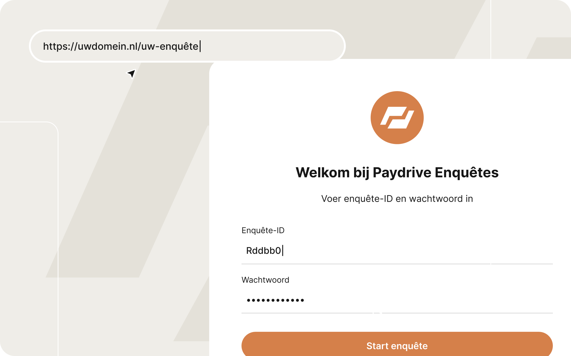 Gepersonaliseerde enquête-inlogpagina op eigen domein.