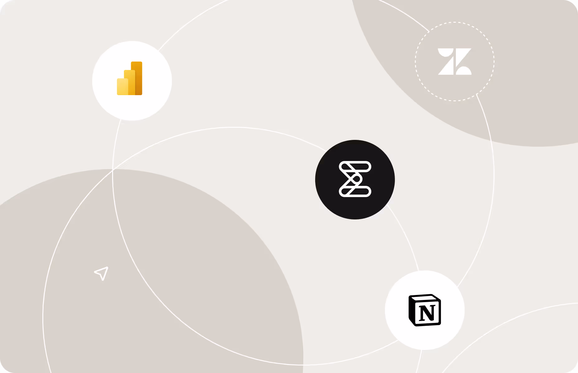 Abstracte grafische weergave van integraties met externe diensten, weergegeven met verbonden tool-iconen.