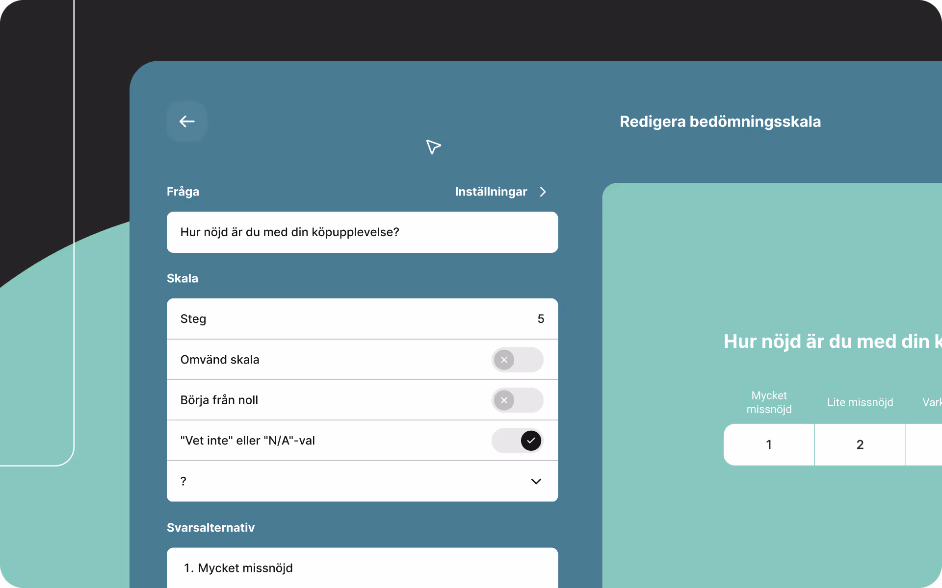 Anpassa betygsskalor i Enalyzers frågeformulärverktyg.