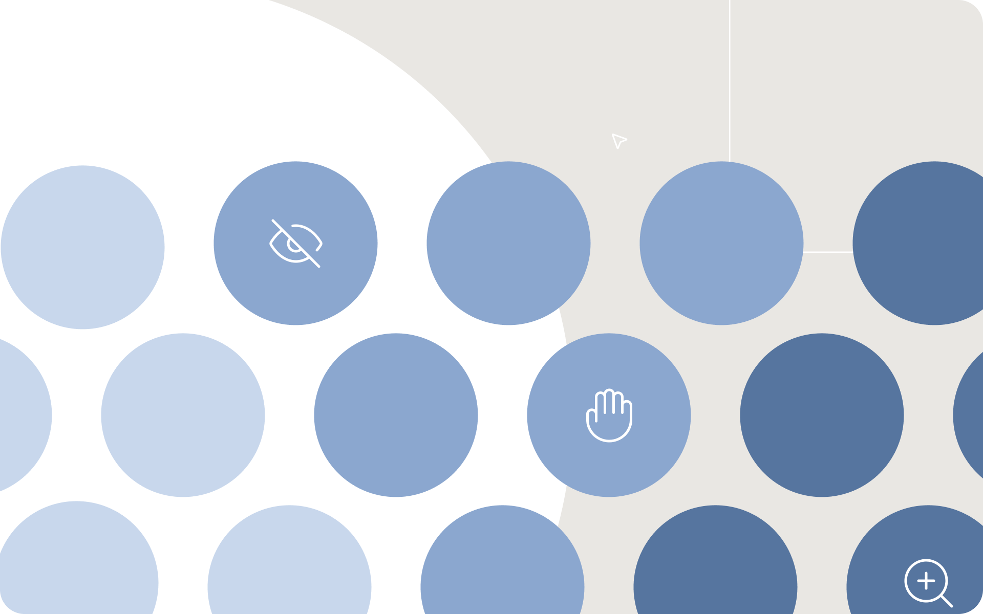 Abstract graphic with circles in varying shades of blue, illustrating color contrast and visible focus states used to support visual accessibility in survey interfaces.