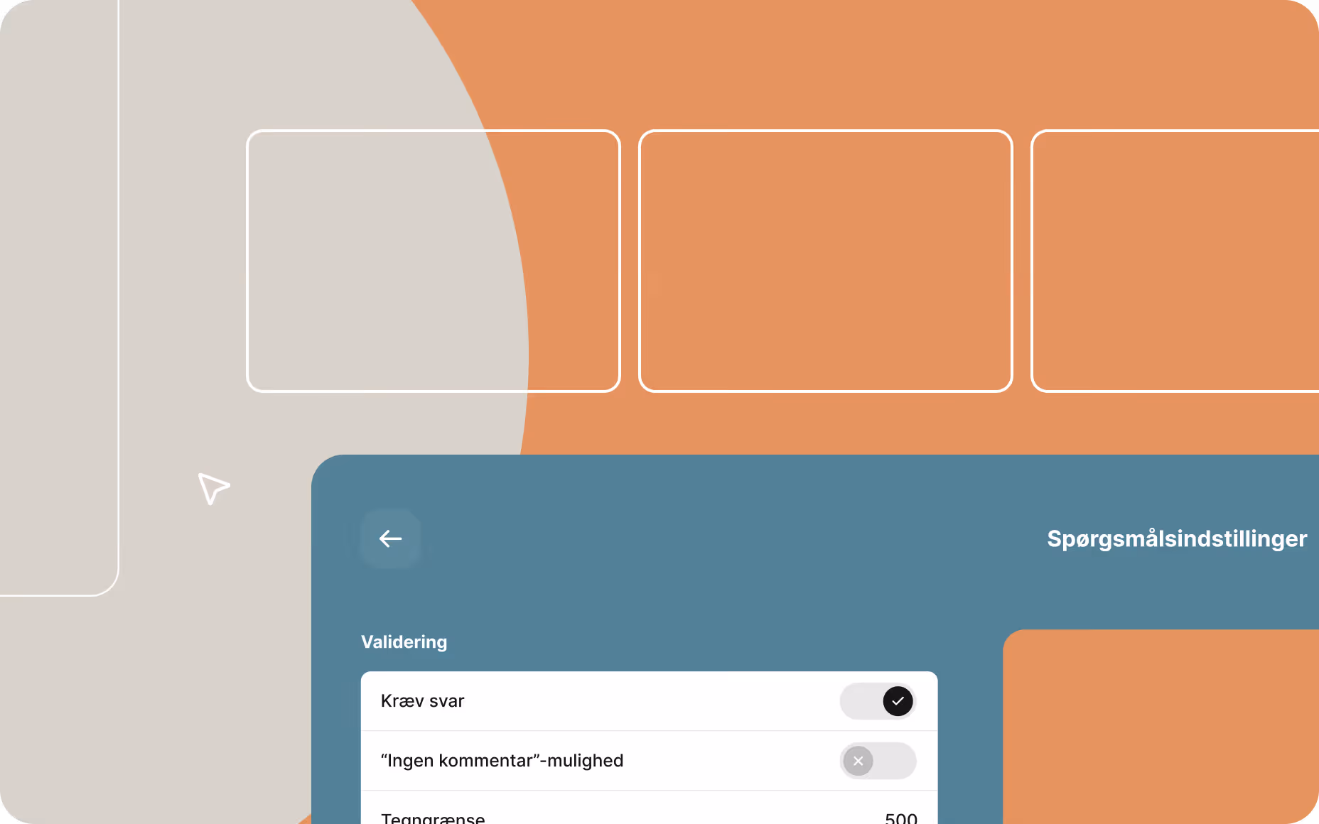 Abstrakt illustration der understøtter processen med at vælge det rigtige spørgeskemaværktøj baseret på strategi, krav, rapportering og datakvalitet.