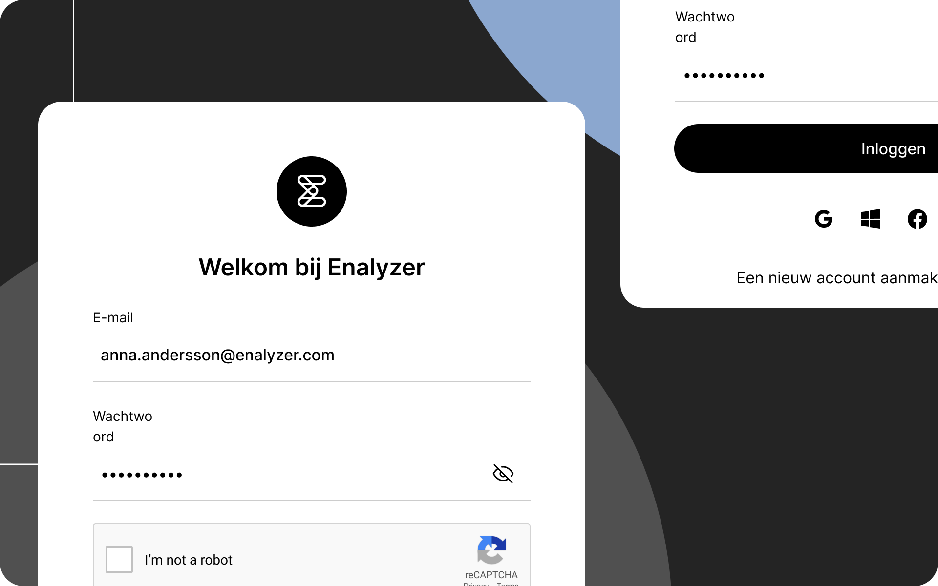 Veilige inloginterface voor een enquêteplatform met e-mail- en wachtwoordauthenticatie, CAPTCHA-verificatie en ondersteuning voor multi-factor authenticatie (MFA).