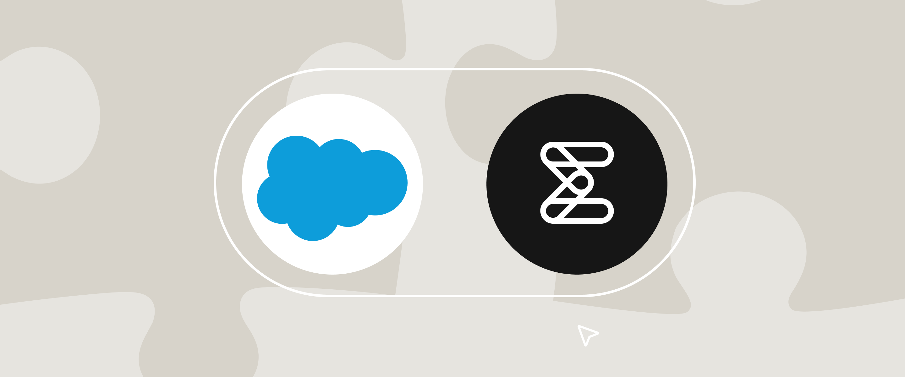 Integration mellem Salesforce og Enalyzer vist med deres logoer side om side i en afrundet ramme.