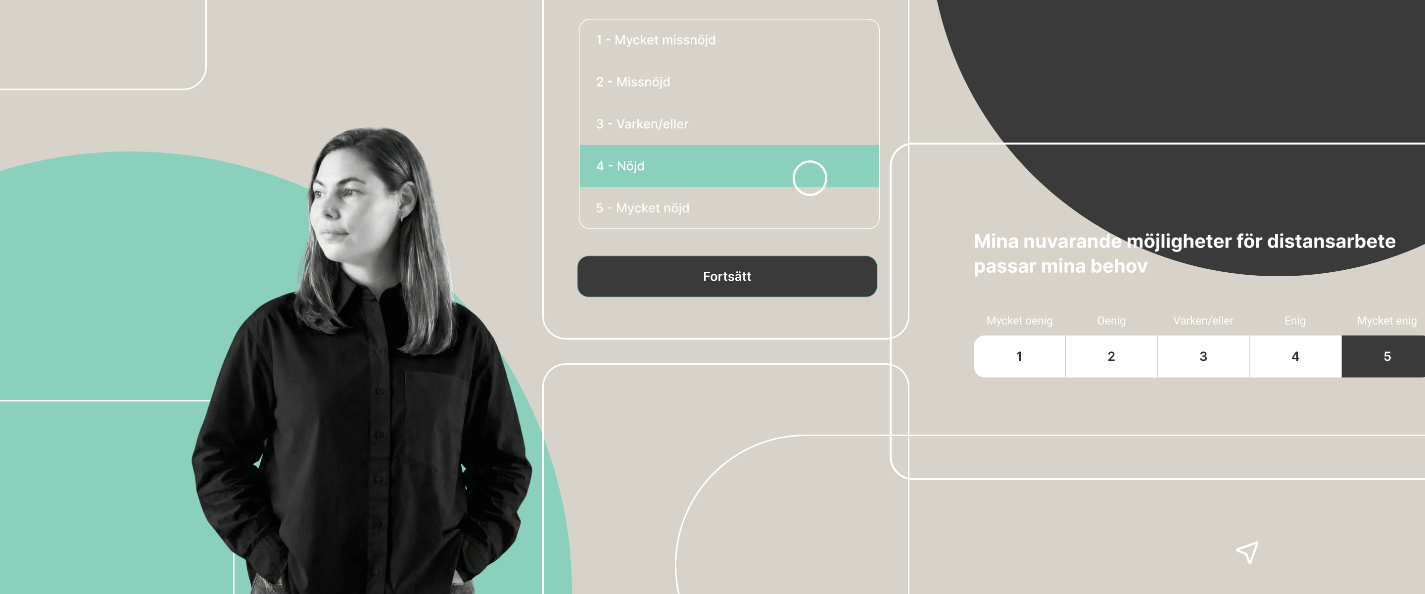 En anställd svarar på en enkät om att arbeta hemifrån via ett digitalt frågeformulär — en illustration av pågående välfärdsundersökningar och feedback från anställda.