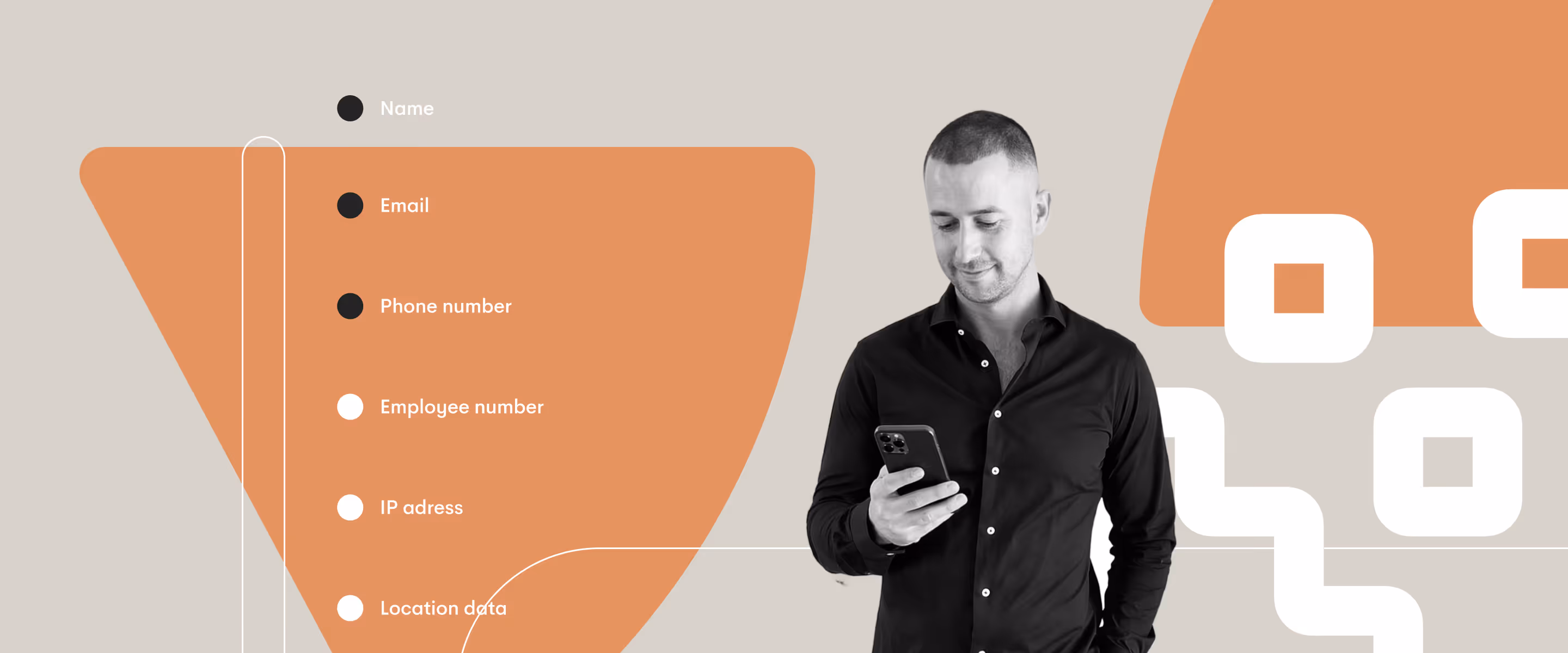 Illustration of survey data and personal information—such as name, email, and phone number.