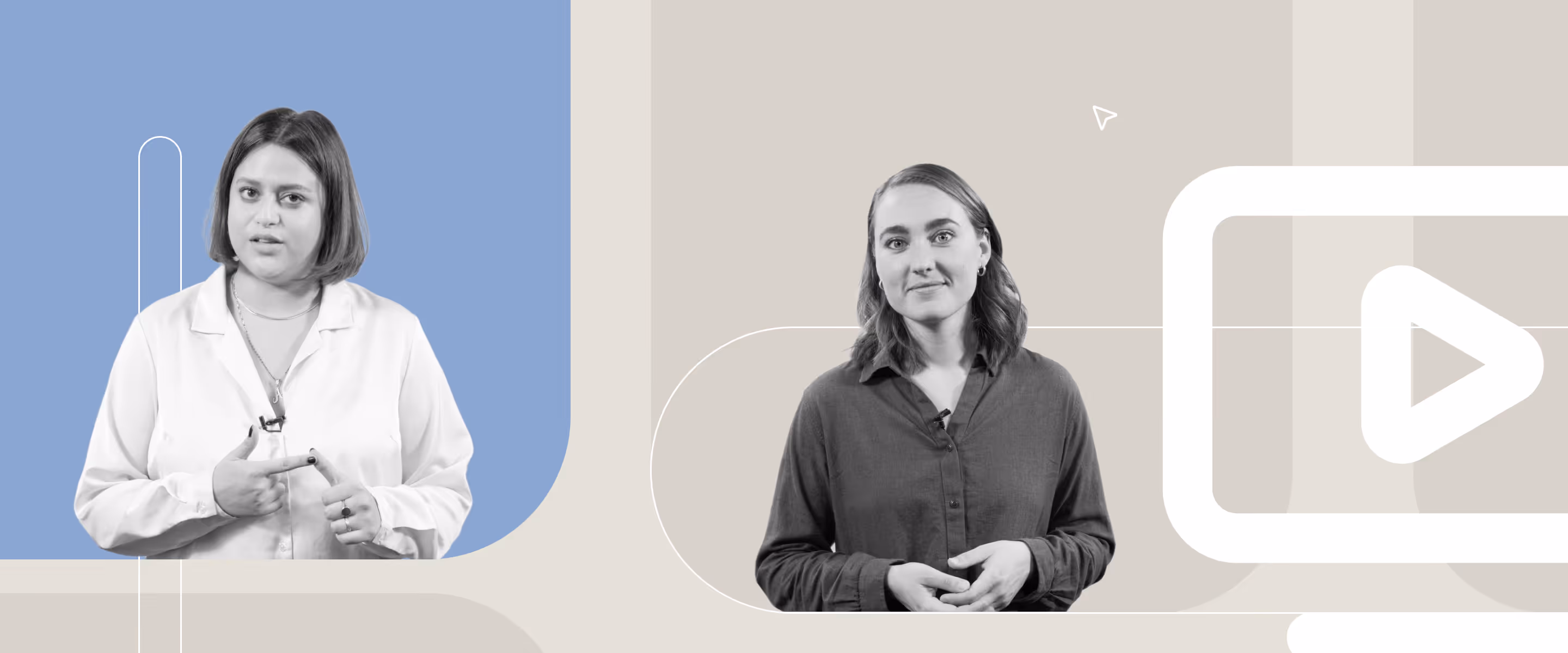 Two professionals presenting survey methodology training videos from Enalyzer's learning library