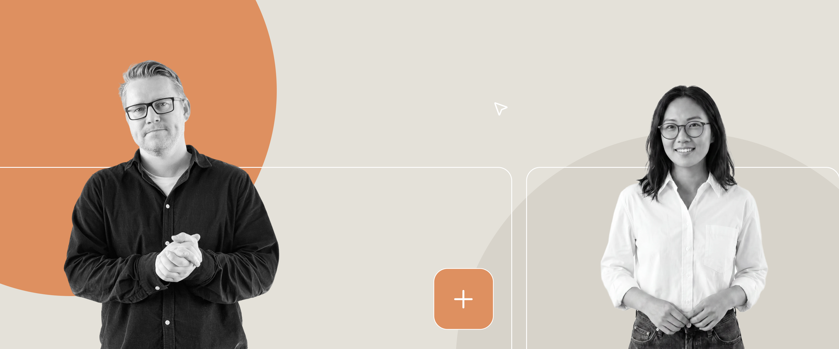 Two professionals in a modern, minimalistic design symbolizing user experience and decision-making when choosing the best online survey tool for your Organisation
