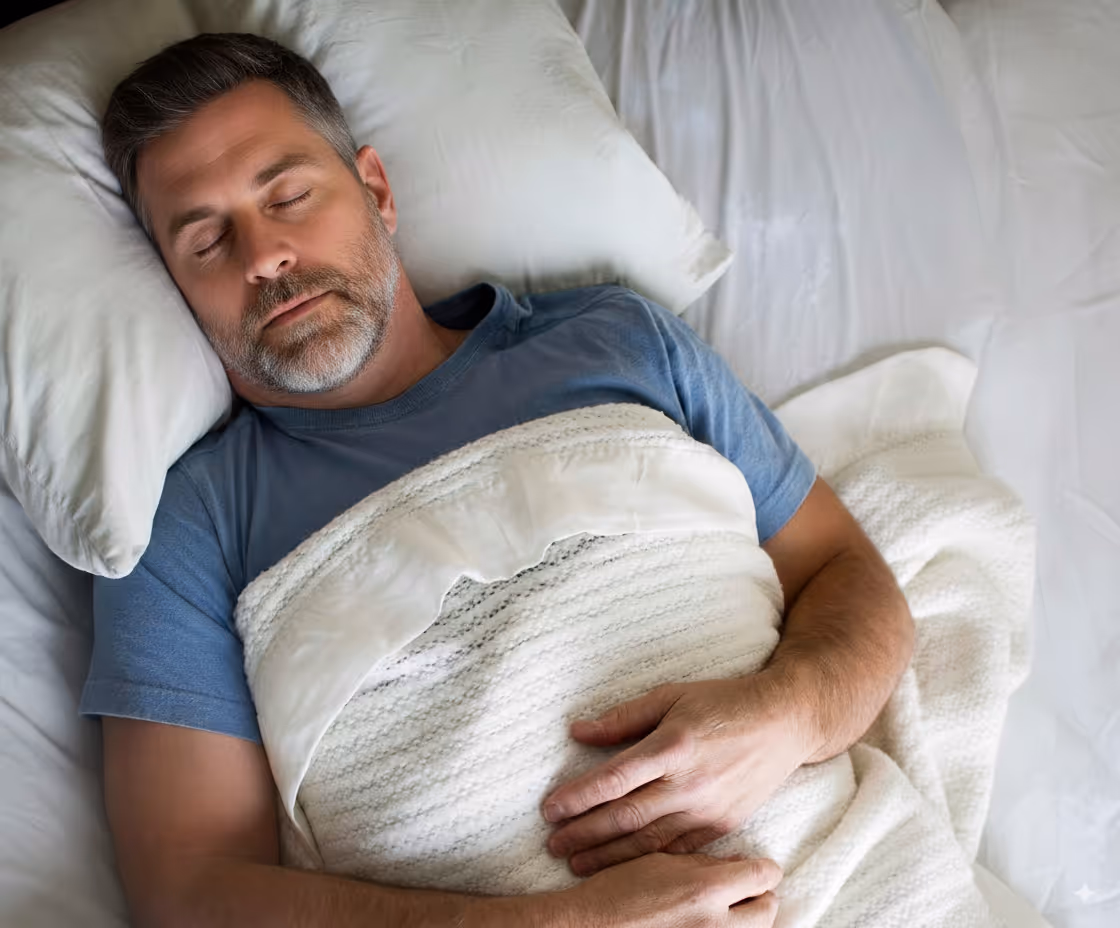 Patiënt slaapt comfortabel met therapeutisch positioneringskussen als behandeling voor slaapapneu, een oplossing beschikbaar via Havena specialisten