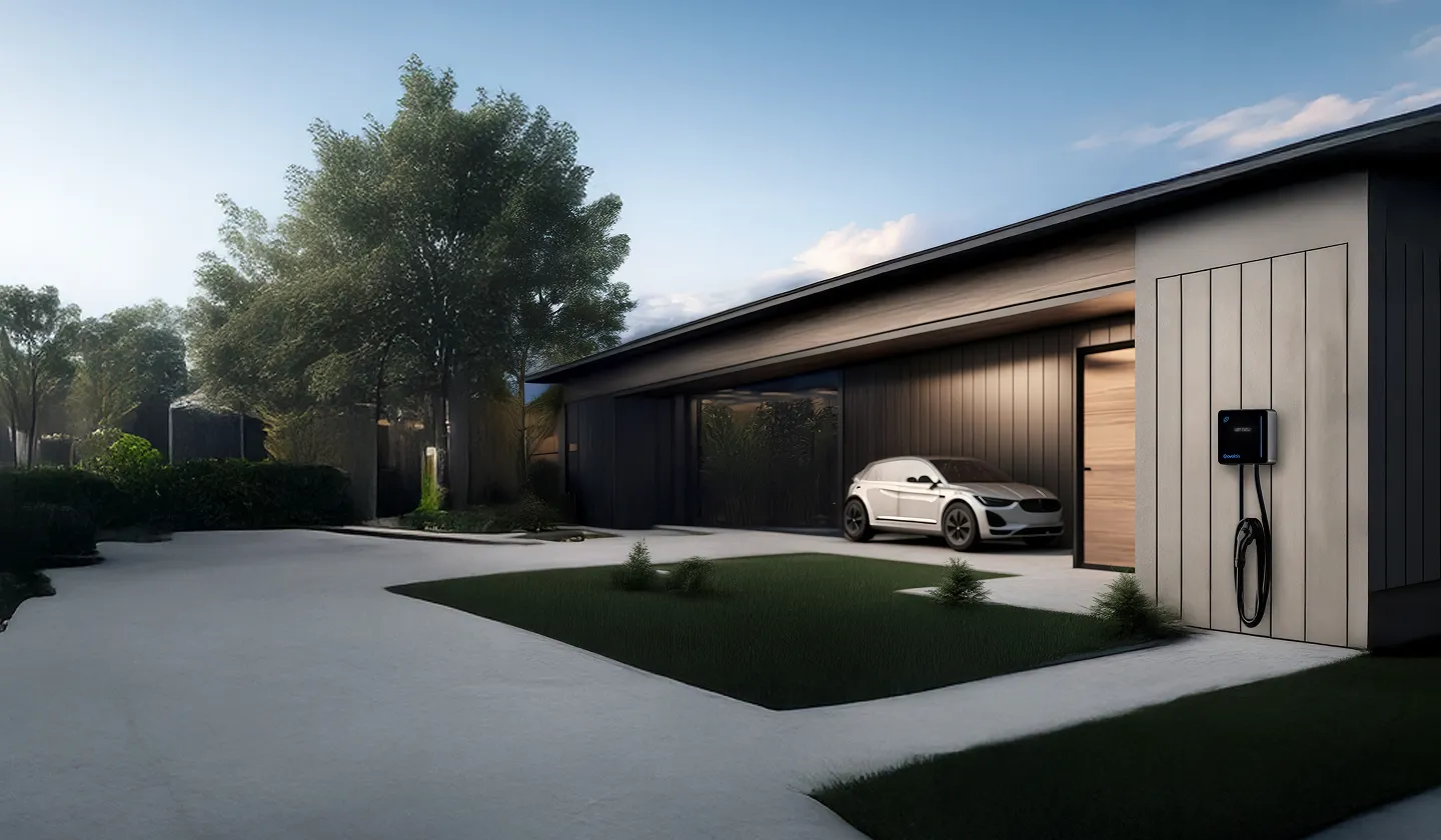 Qobox mini installée sur le mur extérieur d'une jolie maison