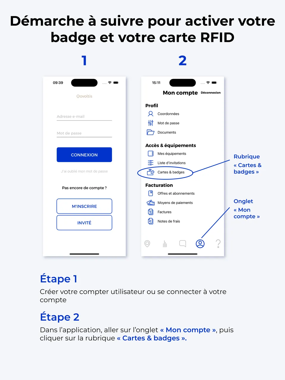 Démarche à suivre pour activer votre badge et votre carte RFID