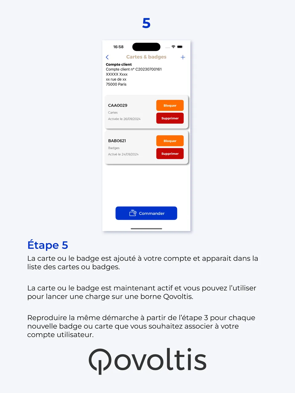 Etape 5 activation carte et badge RFID