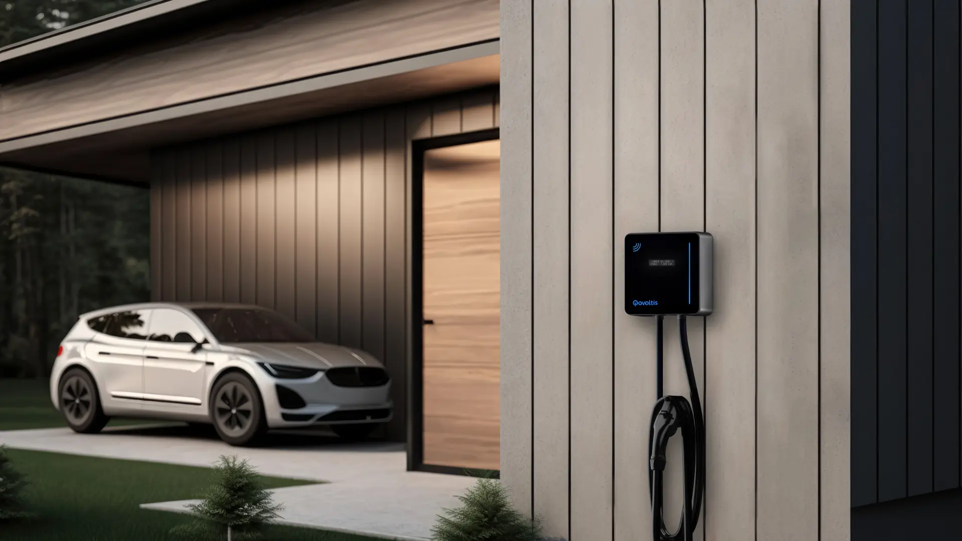 Borne de recharge compacte Qobox mini installée au domicile d'un collaborateur