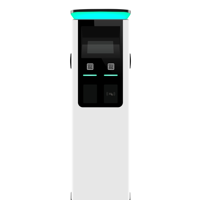 Borne de recharge double Qobox E pour parkings et commerces ouverts au public