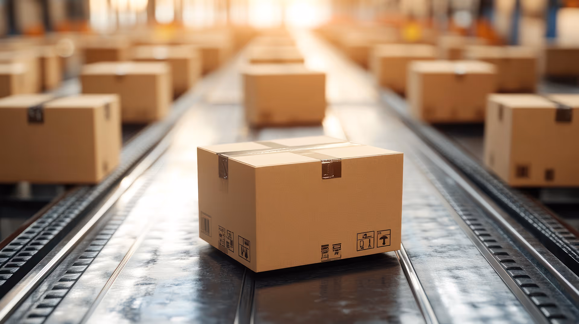 Multiple boxes on a conveyor belt 