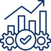 Icon showing bar graph going up with gears and a checkbox