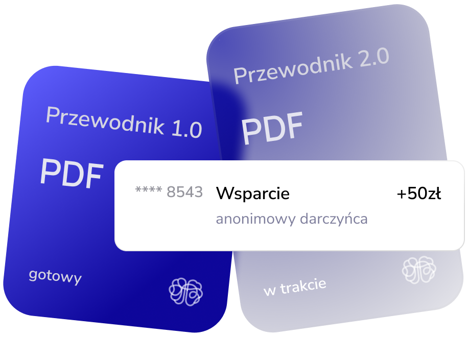 dwa kafelki, jeden prezentuje przewodnik a drugi poprawiony przewodnik dzięki datkom darczyńców