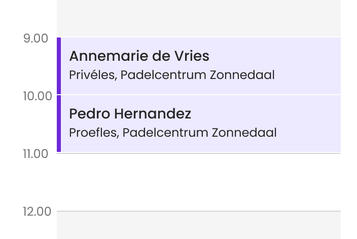Agenda van de leraar waar alle boekingen in staan.