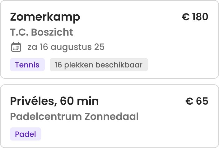 Een voorbeeld van productkaarten voor lessen en evenementen