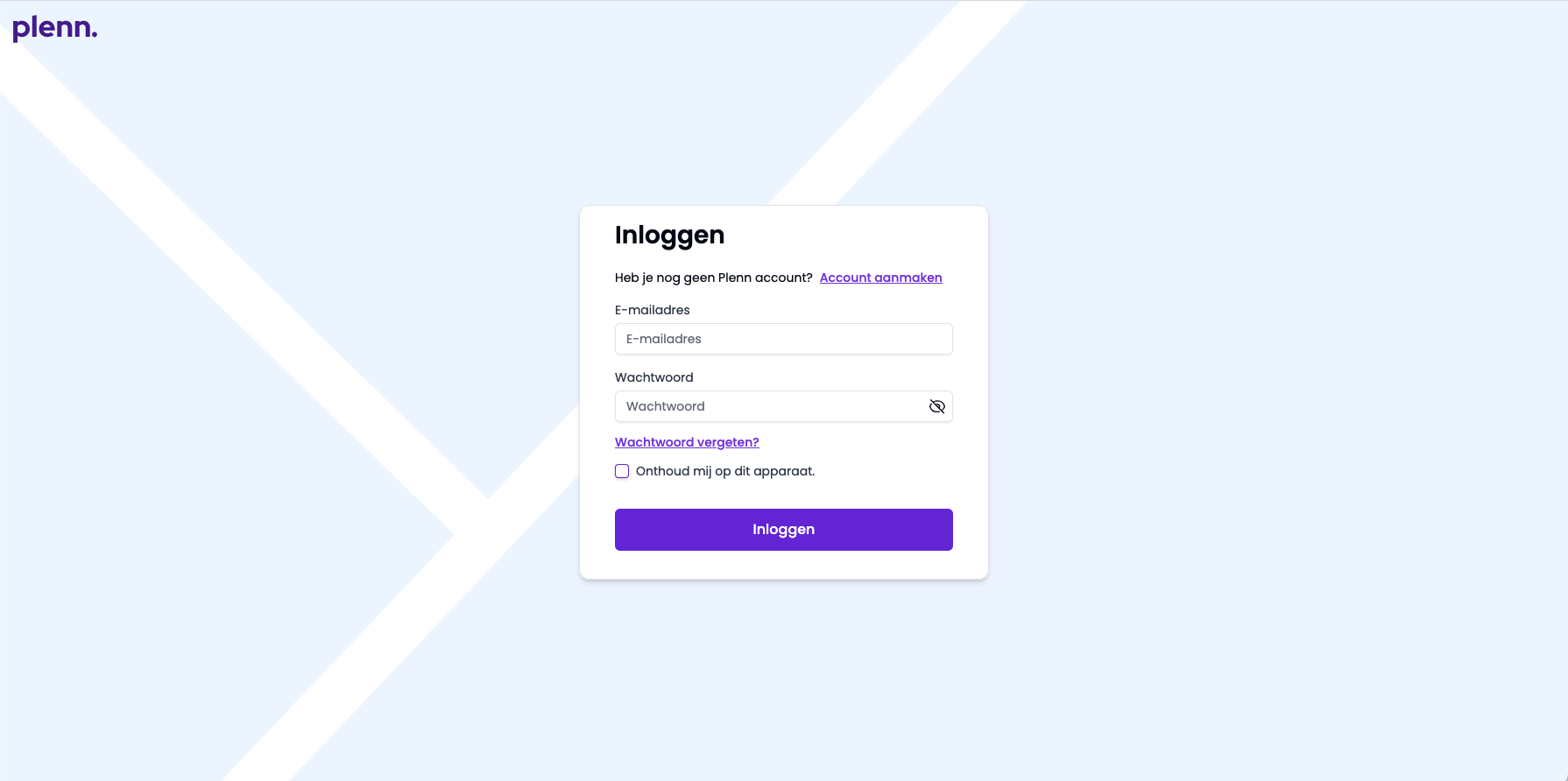 Screenshot of Plenn login screen
