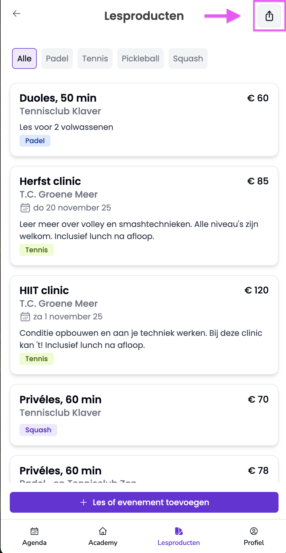 Screenshot van mobiel scherm waarmee je boekingspagina deelt