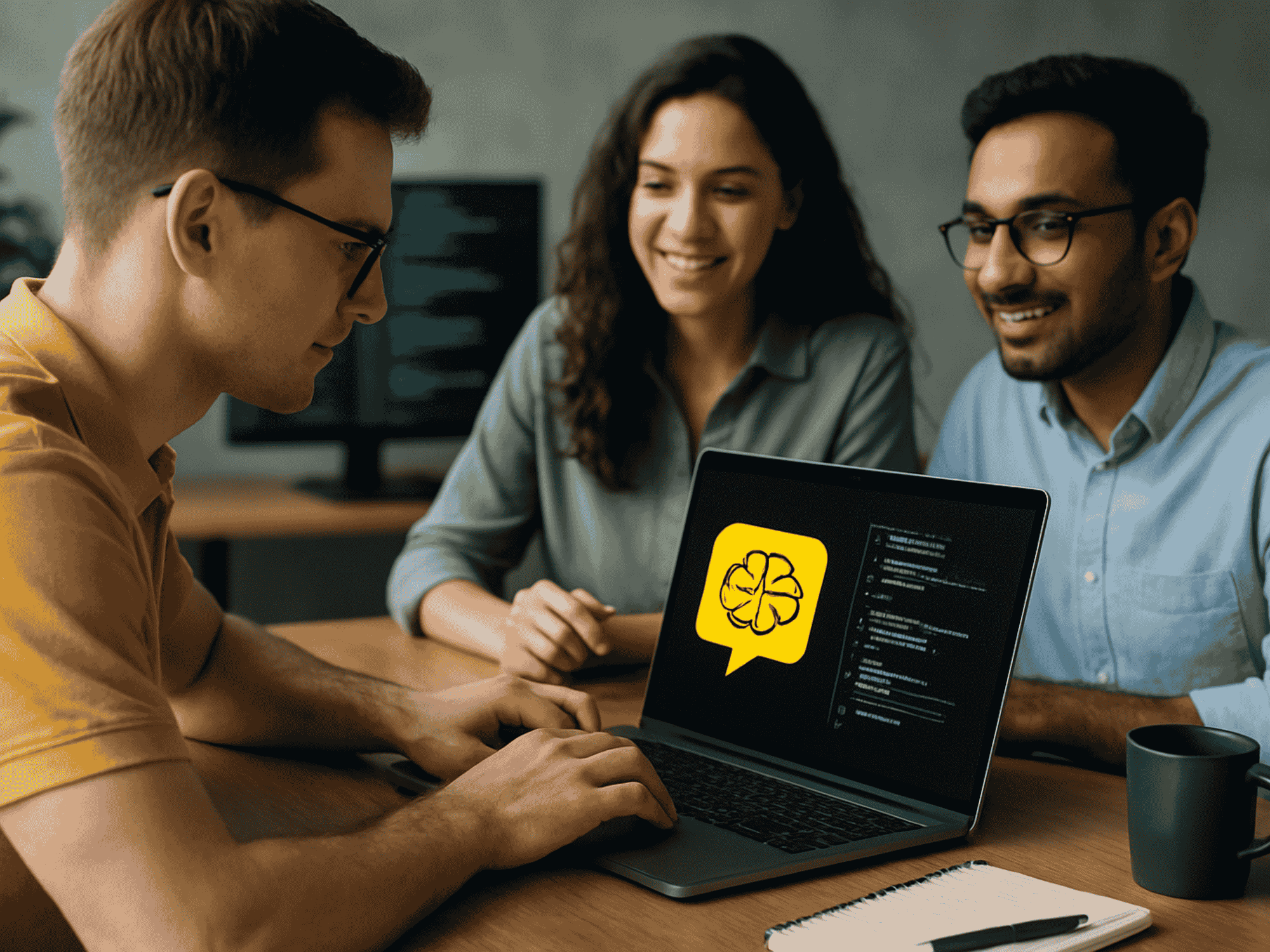 Vibe Coding Kurs, 3 Personen im Schulungsraum mit Laptop