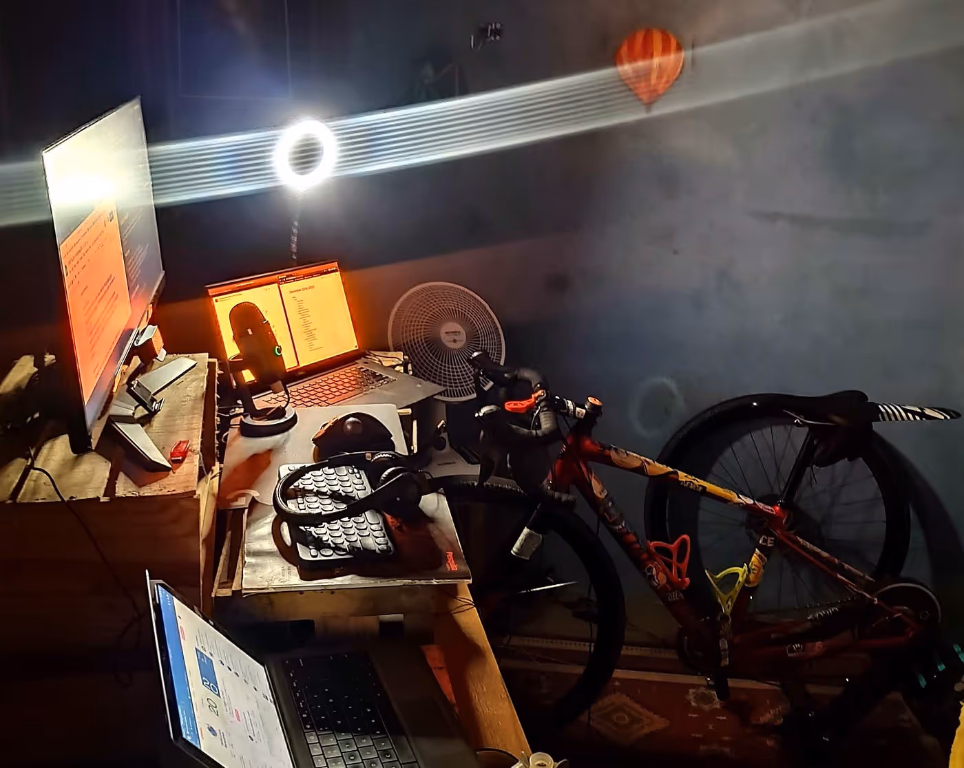 Picture of bike and computer setting up for algorithmic training