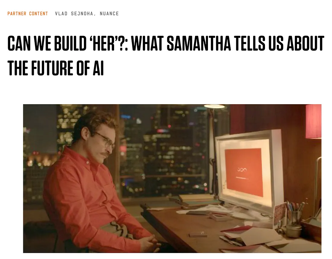 A 2014 partner-content page on Wired’s site, by Nuance’s Vlad Sejnoha, on AI assistant hype after the film Her.