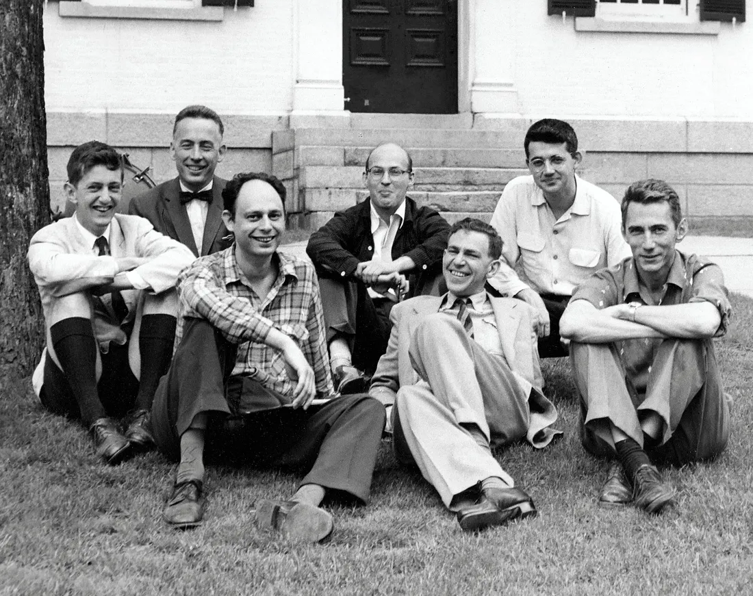 Dartmouth Conference 1956 attendees (back row: Selfridge, Rochester, Minsky, McCarthy; front row: Solomonoff, Milner, Shannon)