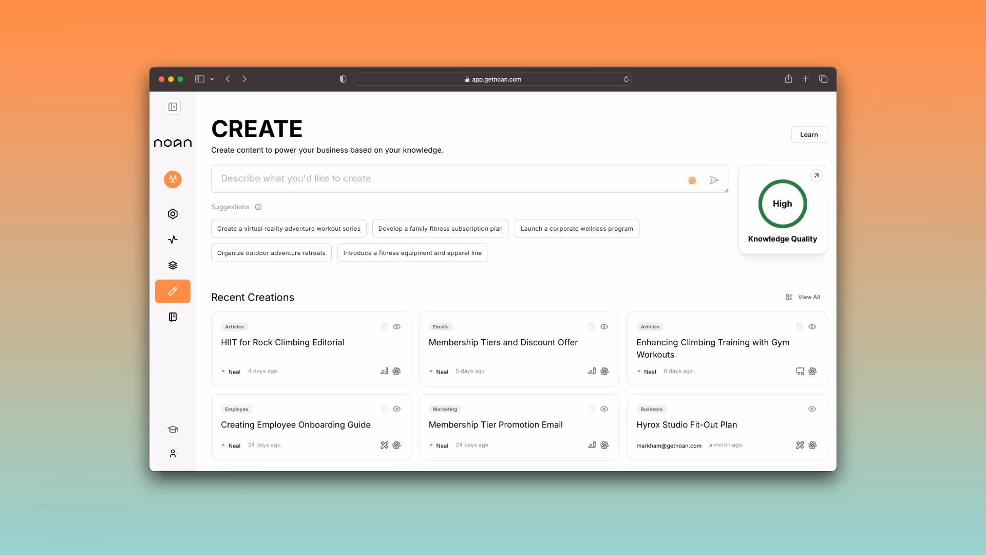Creating assets using create mode in NOAN