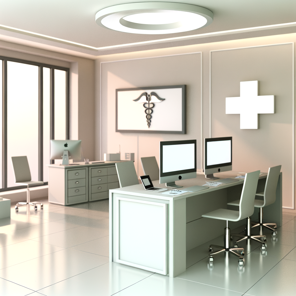 Professional healthcare workspace illustrating healthcare/telemedicine design