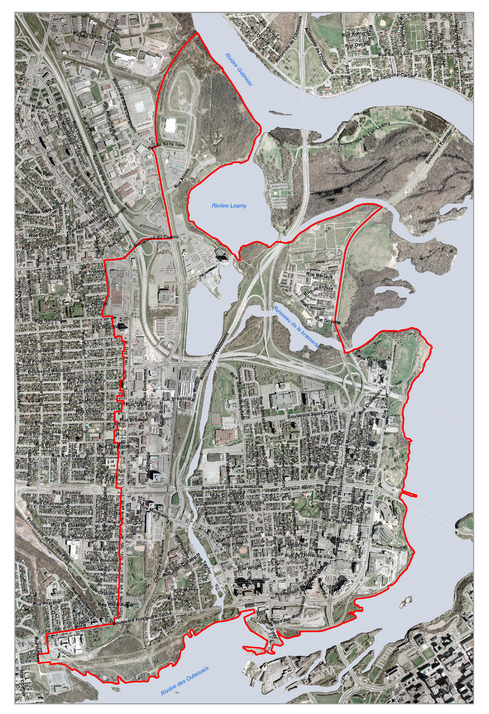 Carte du périmètre du centre-ville de Gatineau visé par le Dhullar