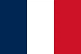 Flag of France with vertical stripes of blue, white, and red.
