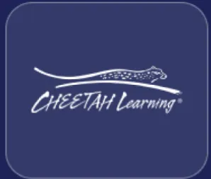White Cheetah Learning logo with a running cheetah above text on a dark blue background.