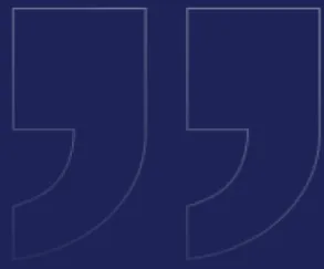 Large light blue quotation mark symbols on a dark blue background.
