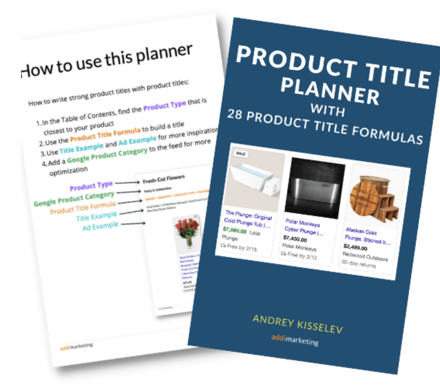 Google Ads Product Title Planer with 28 Product Title Formulas