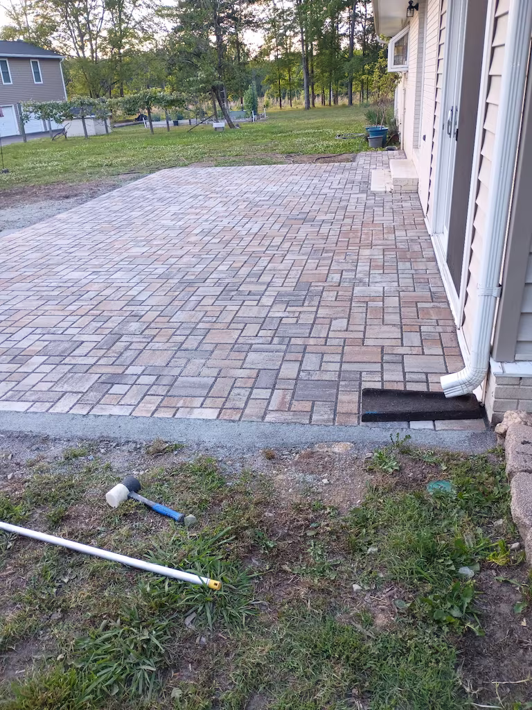 Outdoor brick floor tiling in the backyard.