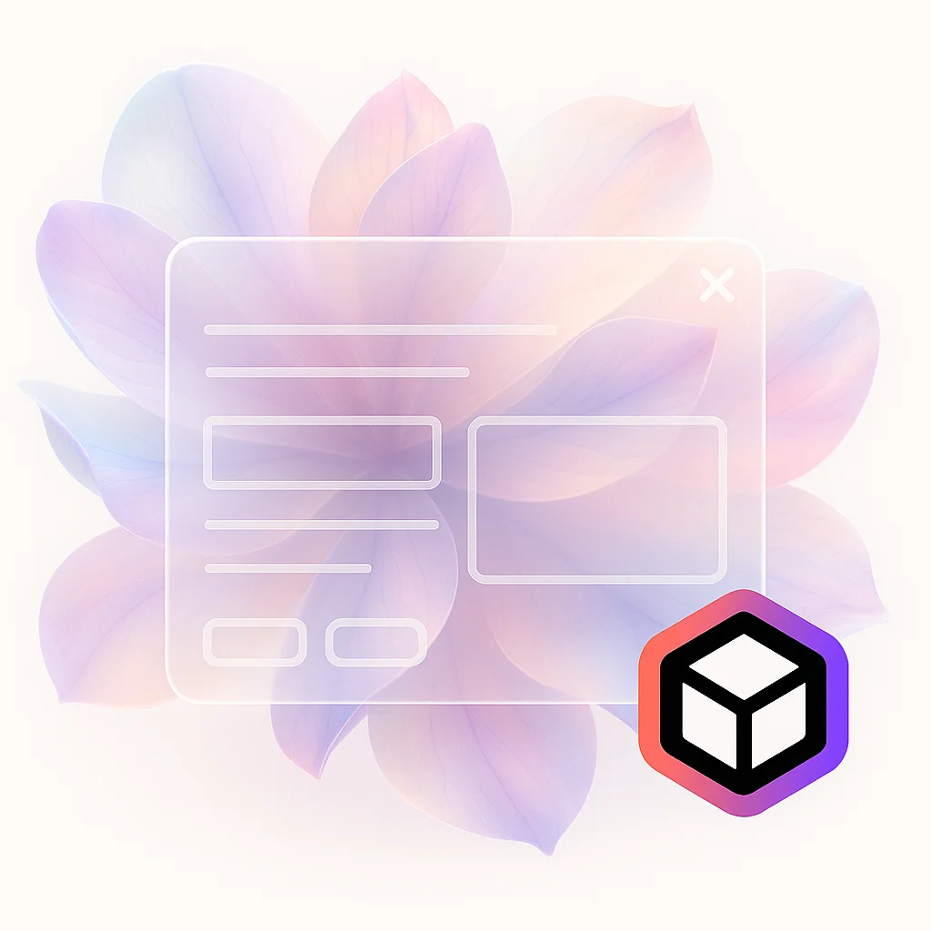 Wireframe modal over pastel flower background with Relume logo.