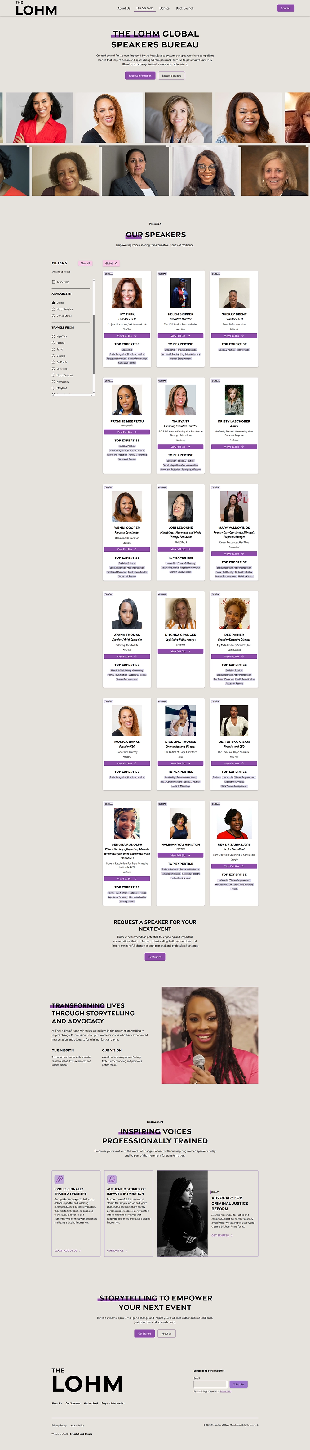 Full page screenshot of The Ladies of Hope Speakers Hub Homepage